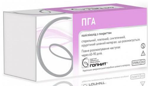 Полігліколід (ПГА) шовний матеріал USP 1(4,0), колюча 60 мм, 1/2, 90см, Одно-голкова